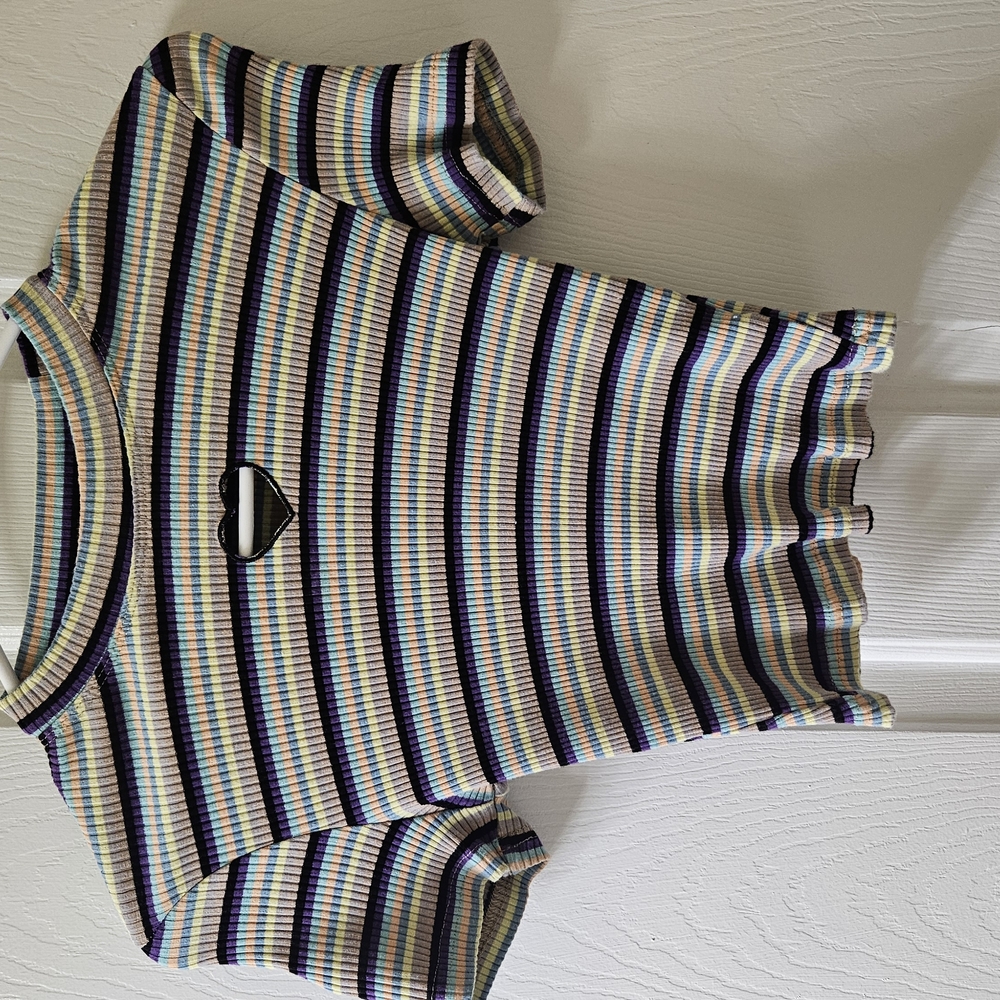 Striped Ribbed Top with Heart Detail